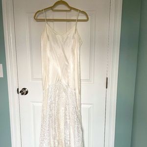 Vintage Poly-Silk Slip Dress with Lace Skirt